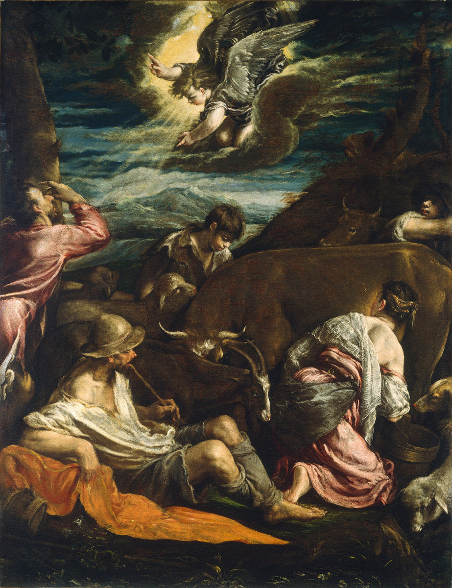 The Annunciation to the Shepherds by Jacopo Bassano (Italian, c. 1510 - 1592), 16X12"(A3)Poster Print