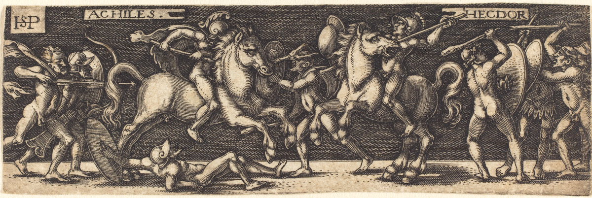 Achilles and Hector by Sebald Beham (German, 1500 - 1550), 16X12"(A3)Poster Print