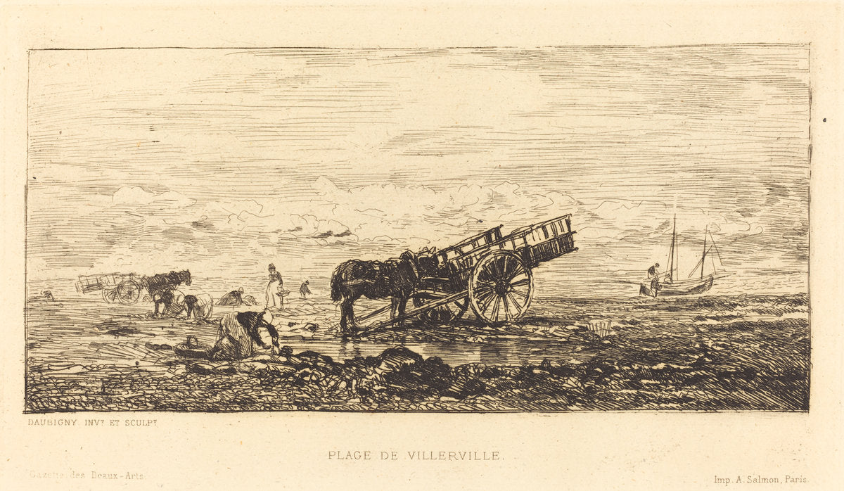 Beach at Villerville (Plage de Villerville) by Charles-François Daubigny (French, 1817 - 1878), 16X12"(A3)Poster Print