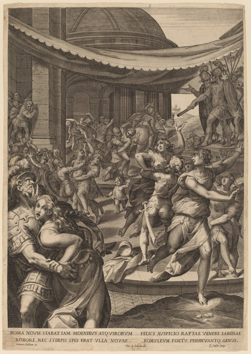 The Rape of the Sabines by Aegidius Sadeler II after Denys Calvaert (Flemish, c. 1570 - 1629), 16X12"(A3)Poster Print