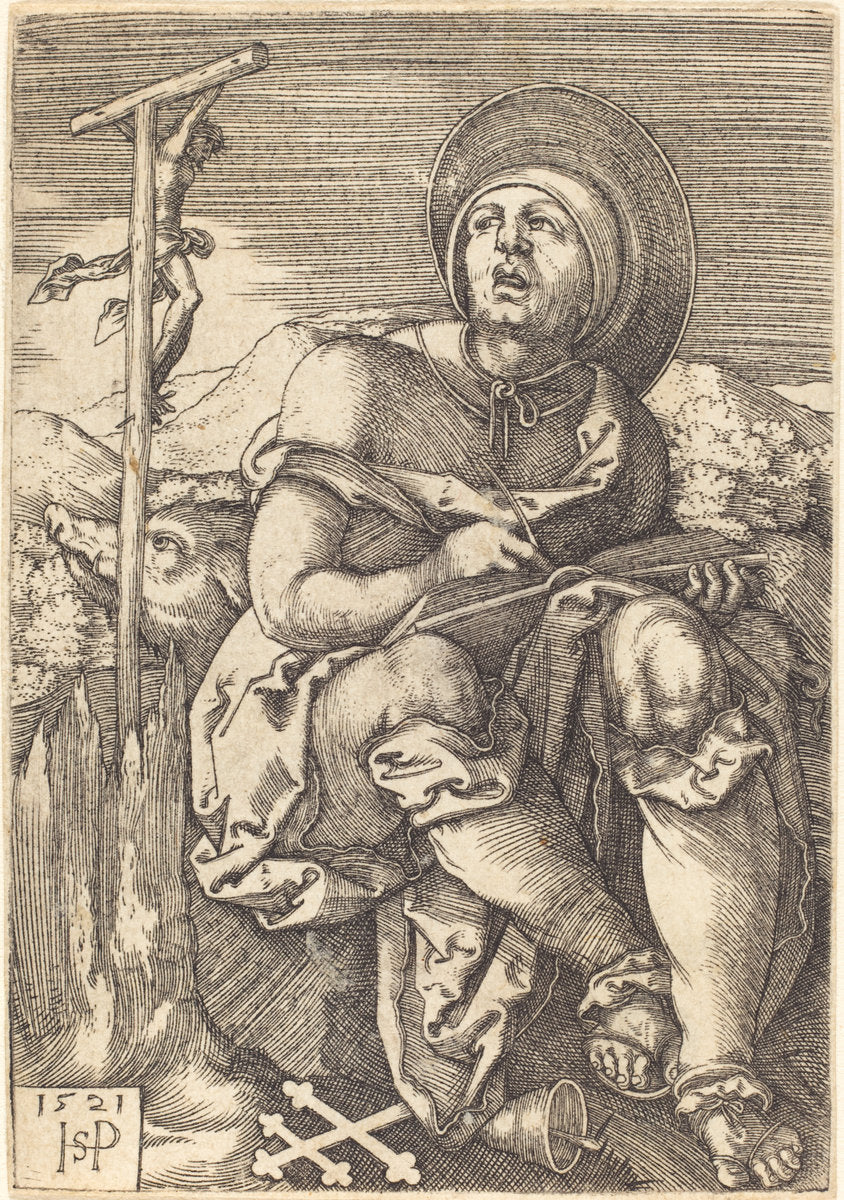 Saint Anthony the Hermit by Sebald Beham (German, 1500 - 1550), 16X12"(A3)Poster Print