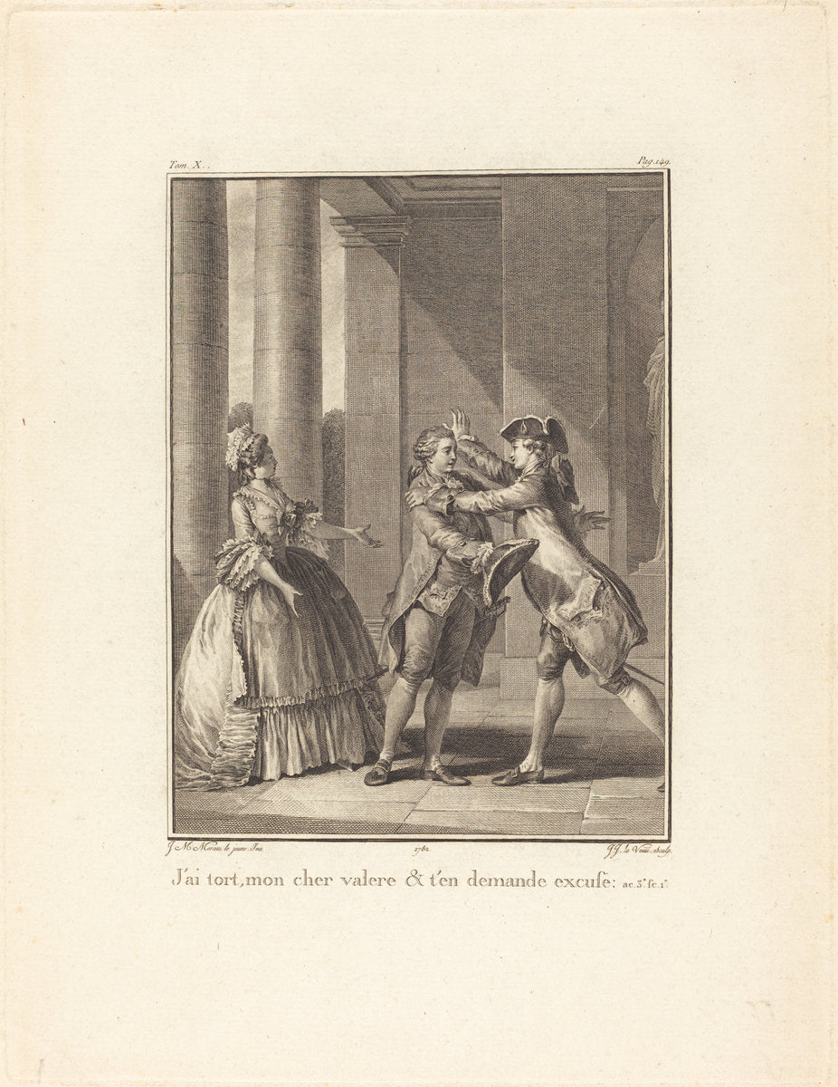 J'ai tort, mon cher Valère, et t'en demande excuse by Jean Jacques Le Veau after Jean-Michel Moreau (French, 1729 - 1785), 16X12"(A3)Poster Print