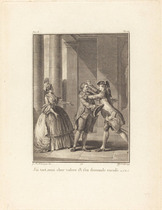 J'ai tort, mon cher Valère, et t'en demande excuse by Jean Jacques Le Veau after Jean-Michel Moreau (French, 1729 - 1785), 16X12"(A3)Poster Print
