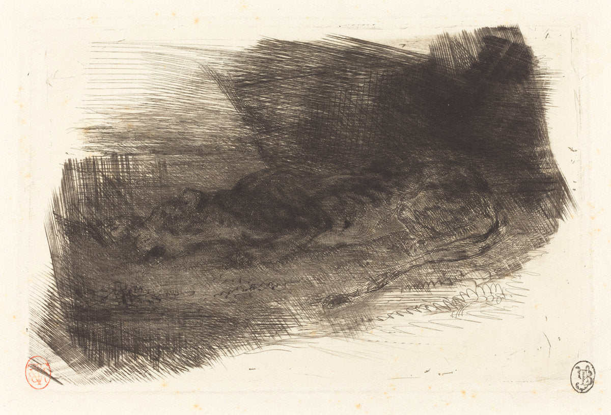 Tiger Sleeping at the Entrance to its Lair (Tigre couché à l'entrée de son antre) by Eugène Delacroix (French, 1798 - 1863), 16X12"(A3)Poster Print