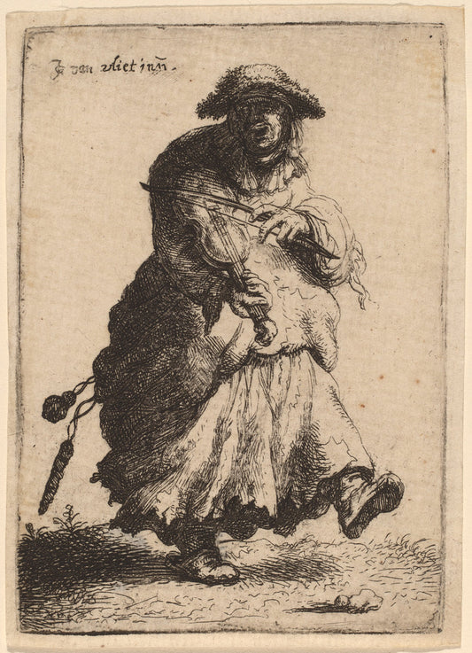 Beggar Woman Playing the Violin by Johannes van Vliet (Dutch, born c. 1610), 16X12"(A3)Poster Print