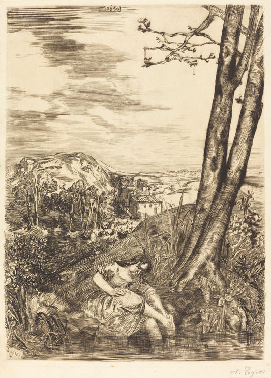 Peasant Washing Her Feet (Paysanne se lavant les pieds) by Alphonse Legros (French, 1837 - 1911), 16X12"(A3)Poster Print