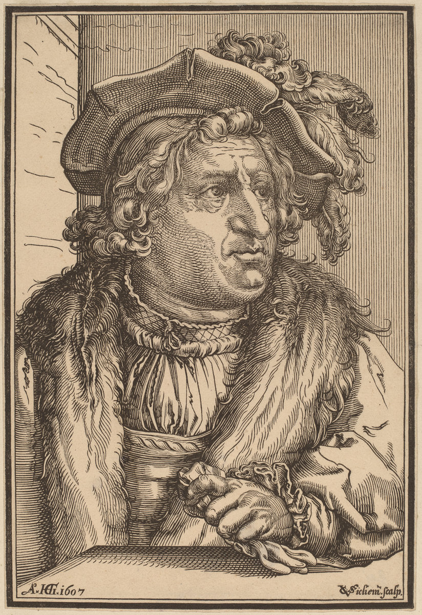 Man with a Plumed Cap by Christoffel van Sichem I after Hendrik Goltzius (Dutch, c. 1546 - 1624), 16X12"(A3)Poster Print