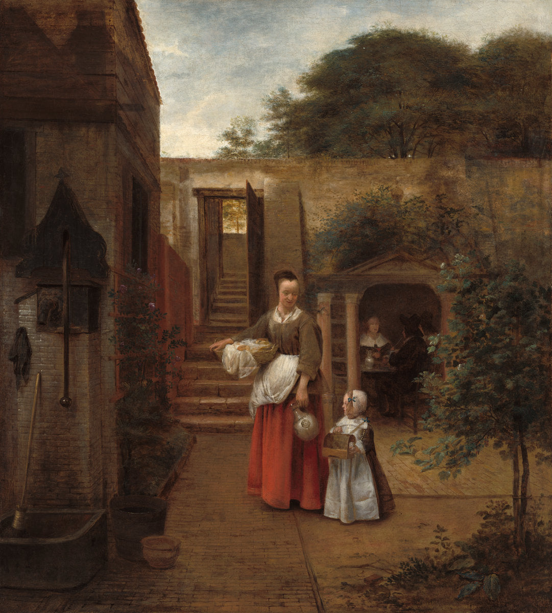 Woman and Child in a Courtyard by Pieter de Hooch (Dutch, 1629 - 1684), 16X12"(A3)Poster Print