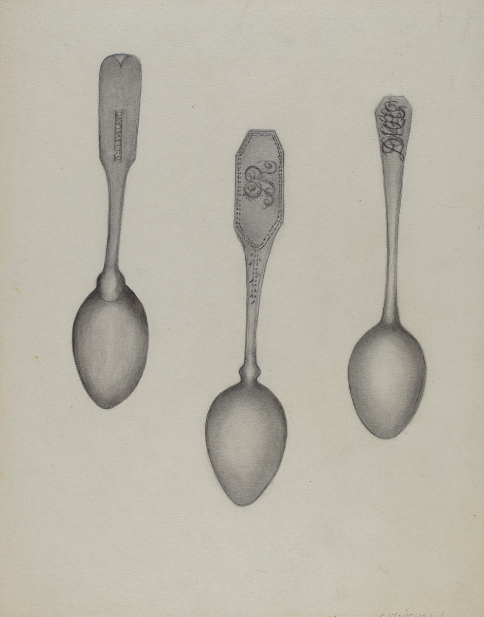 Silver Fiddle Head Spoon by Florence Stevenson (American, active c. 1935), 16X12"(A3)Poster Print