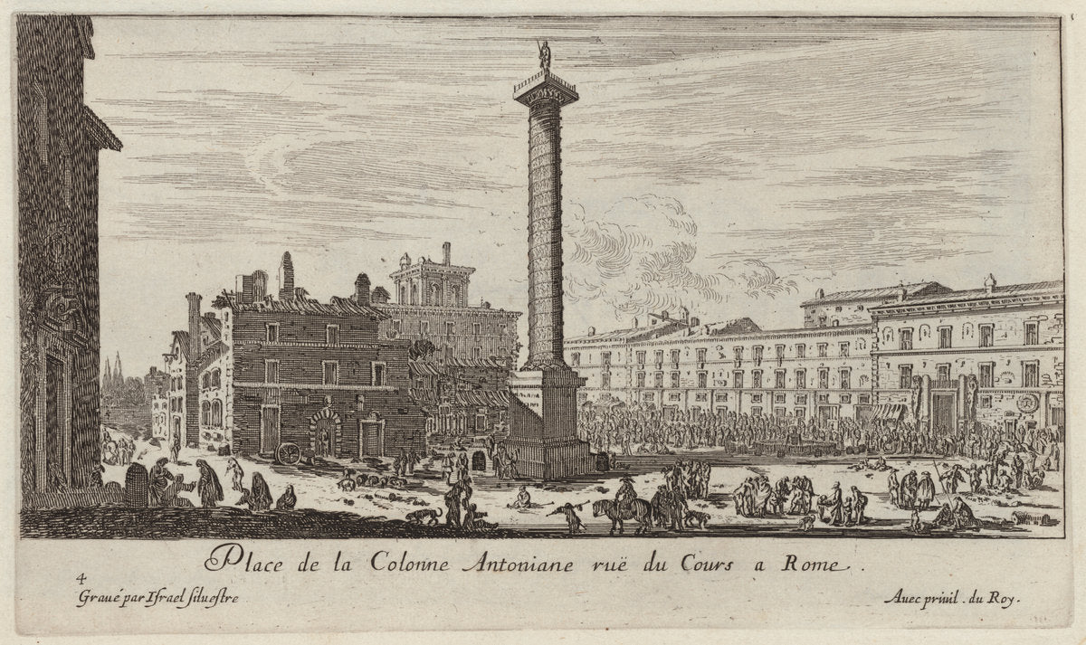 Place de la Colonne Antoniane ruë du Cours a Rome by Israël Silvestre (French, 1621 - 1691), 16X12"(A3)Poster Print