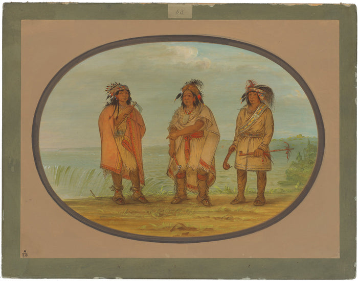 Seneca Chief, Red Jacket, with Two Warriors by George Catlin (American, 1796 - 1872), 16X12