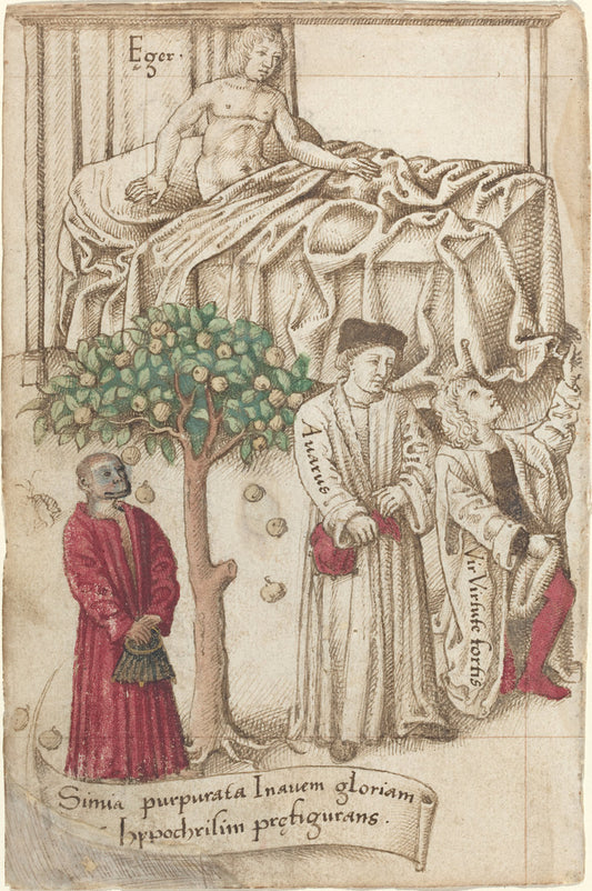c. 1512/1515 by French early 16th Century (An Ape in Purple with a Sick Man, a Good Man, and a Miser [fol. 36 verso]), 16X12"(A3)Poster Print