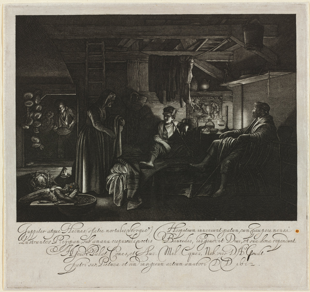 Jupiter and Mercury in the House of Philemon and Baucis by Hendrik Goudt after Adam Elsheimer (Dutch, 1585 - 1648), 16X12"(A3)Poster Print