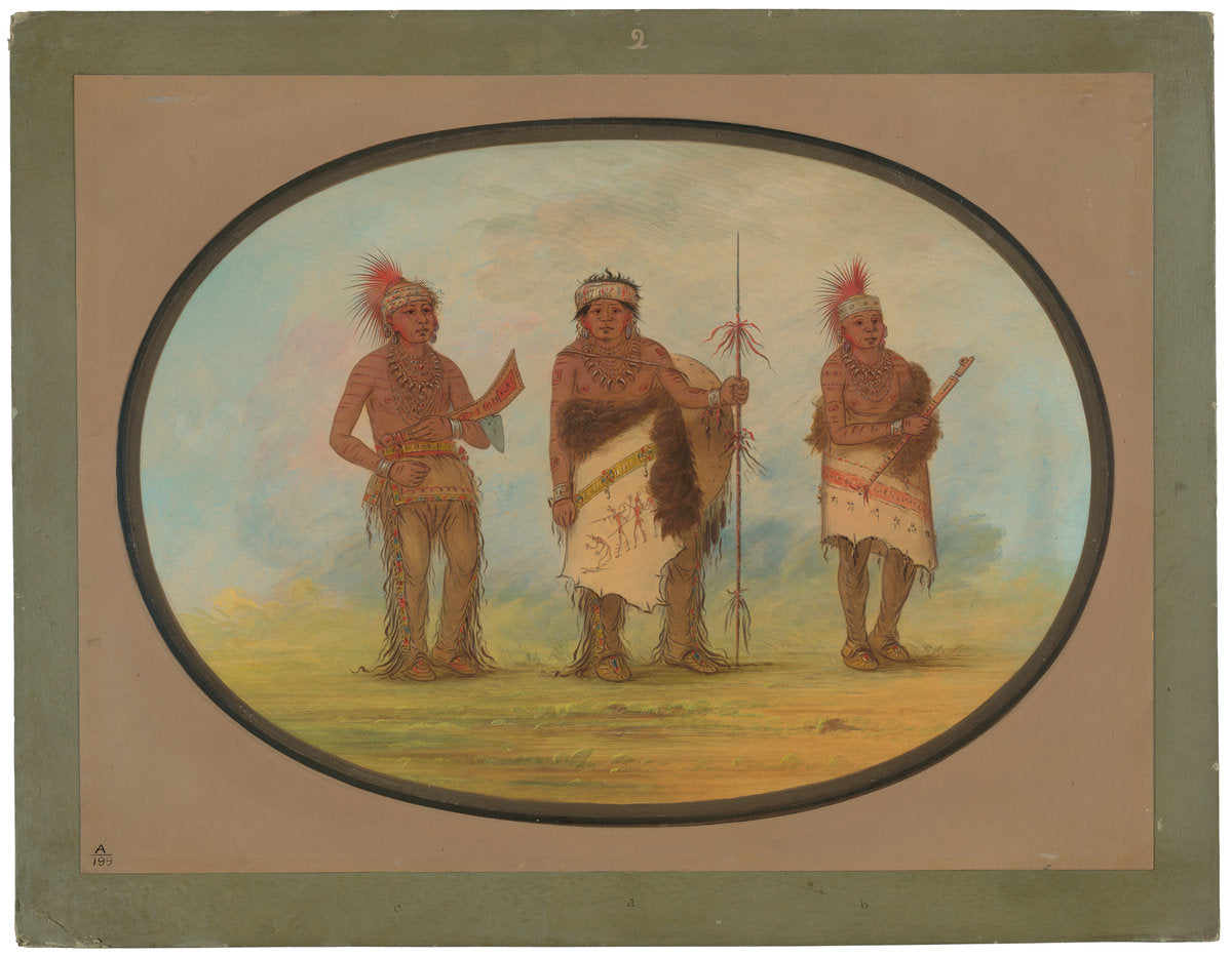 Three Iowa Indians by George Catlin (American, 1796 - 1872), 16X12"(A3)Poster Print