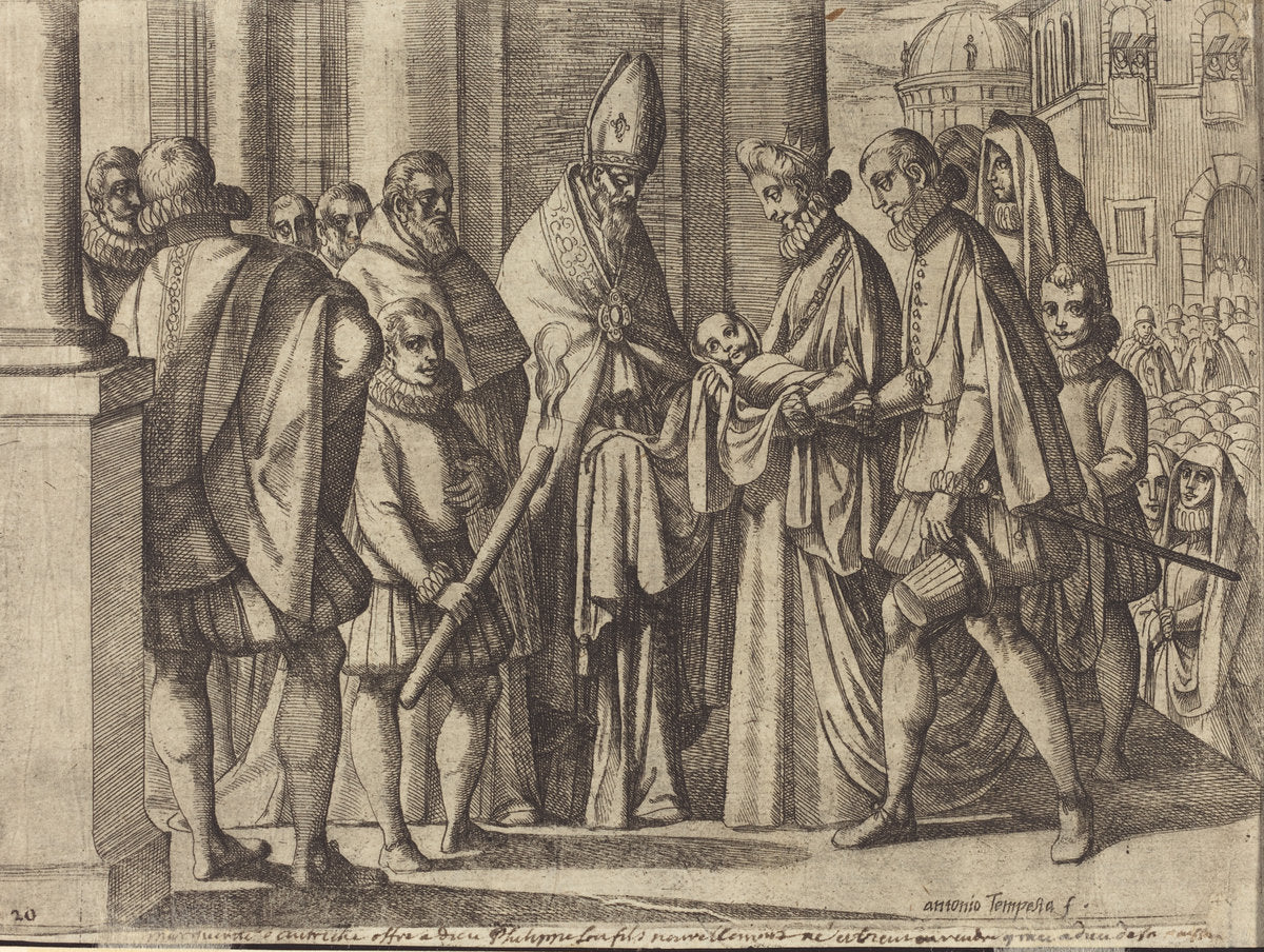 Philip as a Boy Before Margaret of Austria [verso] by Antonio Tempesta (Florentine, 1555 - 1630), 16X12"(A3)Poster Print