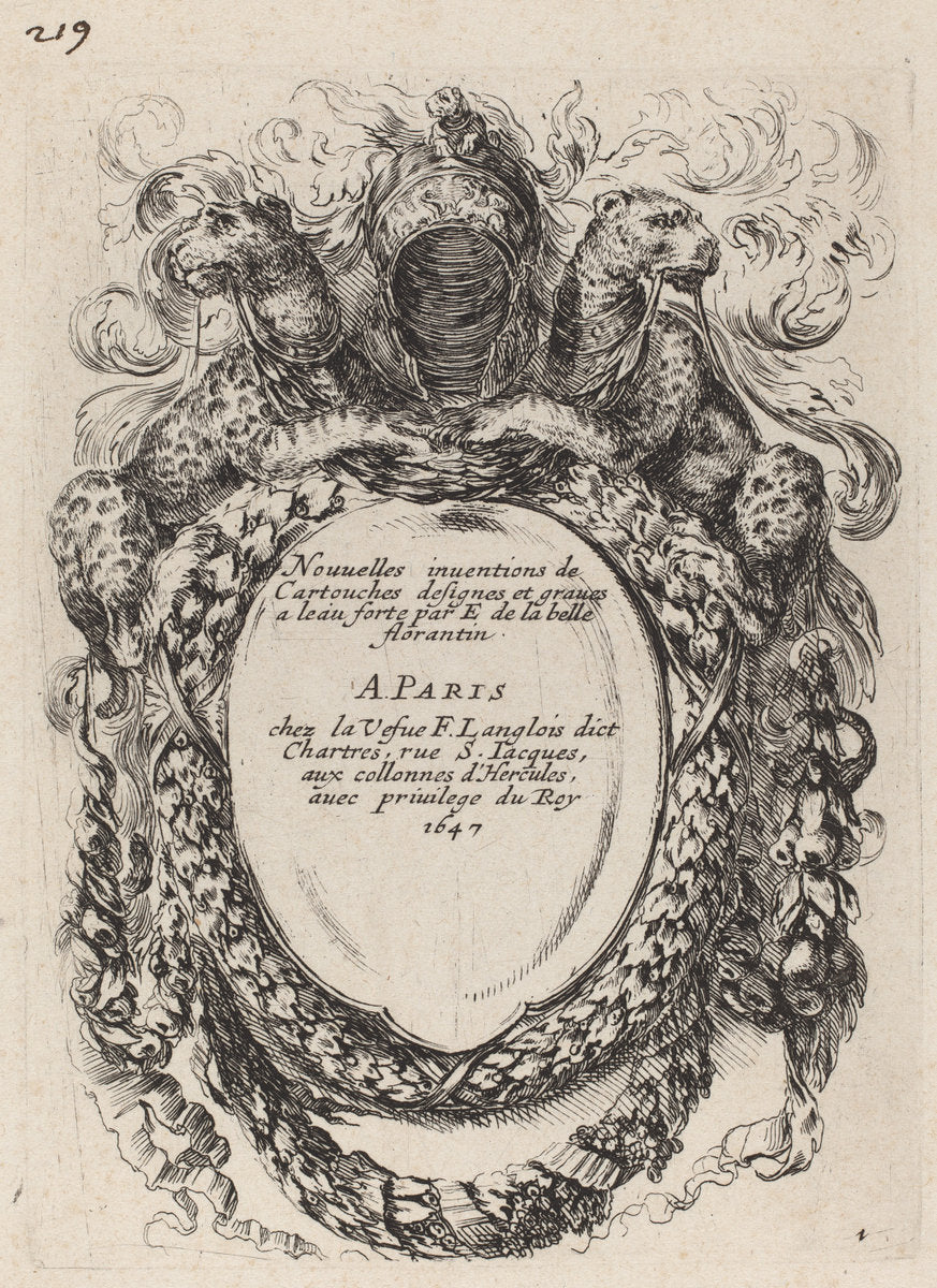 Title Page for "Nouvelles inventions de Cartouches" by Stefano Della Bella (Italian, 1610 - 1664), 16X12"(A3)Poster Print