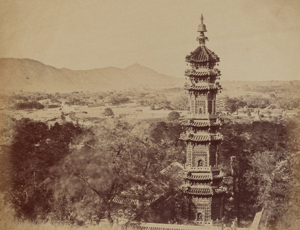 View of the Summer Palace Yuen Min Yuen, Pekin, Showing the Pagoda Before the Burning, October 1860 by Felice Beato (British, born Venice, 1832 - 1909), 16X12"(A3)Poster Print