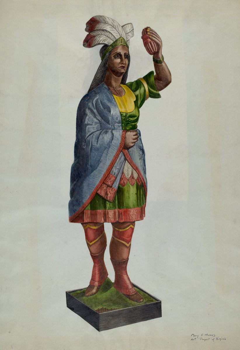 Cigar Store Pocahontas by Mary E. Humes (American, active c. 1935), 16X12"(A3)Poster Print