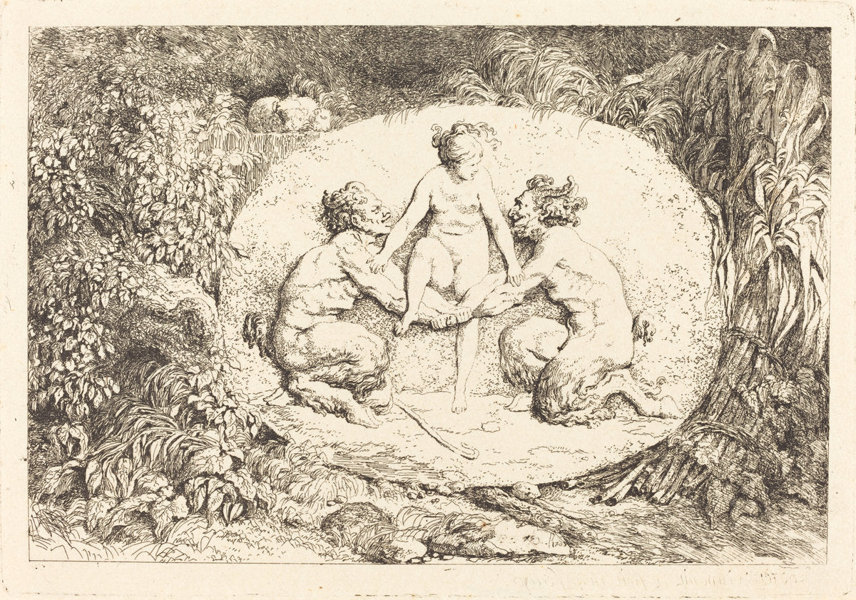 Nymph Supported by Two Satyrs (Nymphe s'asseyant sur les mains de deux satyres) by Jean-Honoré Fragonard (French, 1732 - 1806), 16X12"(A3)Poster Print