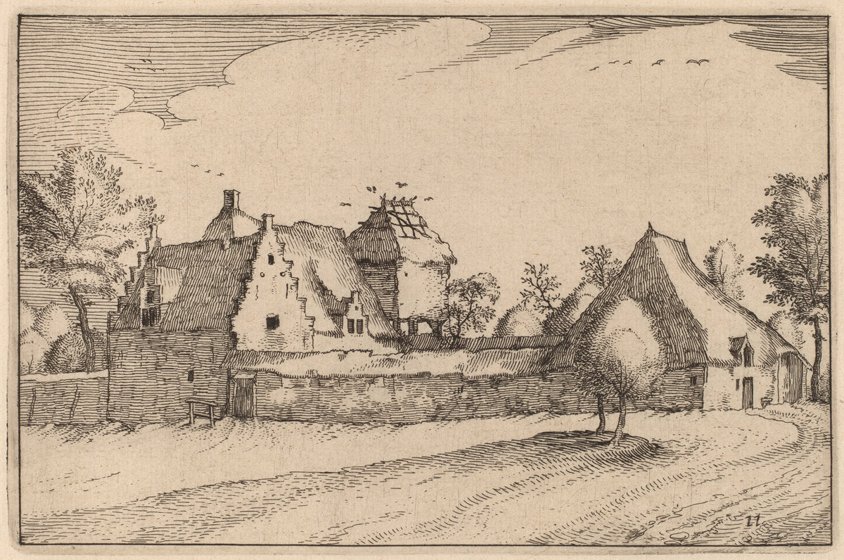 Walled Farm by Claes Jansz Visscher after Johannes van Doetechum, the Elder after Lucas van Doetechum after Master of the Small Landscapes (Dutch, 1586/1587 - 1652), 16X12"(A3)Poster Print