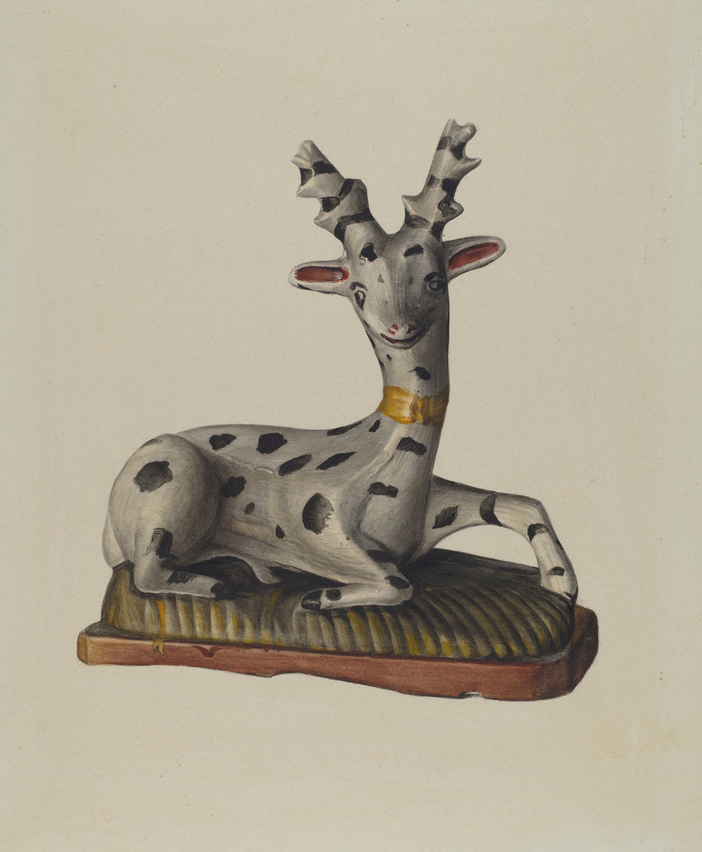 Chalkware Deer by Mina Lowry (American, 1894 - 1942), 16X12"(A3)Poster Print