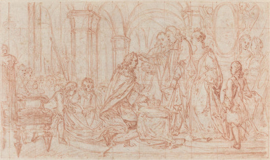 red chalk over graphite, squared and incised for transfer on laid paper by French 18th Century (Ceremony of Consecration), 16X12"(A3)Poster Print