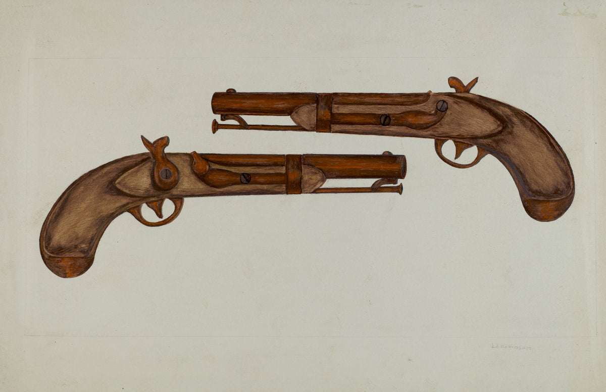 Cap and Ball Revolver by LeRoy Robinson (American, active c. 1935), 16X12"(A3)Poster Print