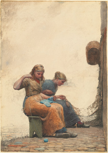 Mending the Nets by Winslow Homer (American, 1836 - 1910), 16X12"(A3)Poster Print