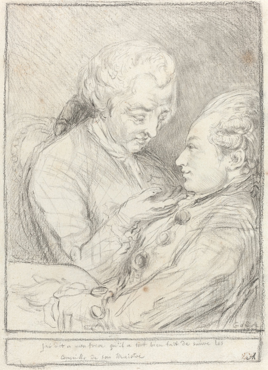 1771 by Imitator of Gabriel Jacques de Saint-Aubin (Portrait of the Artist with His Younger Brother, Augustin Saint-Aubin), 16X12"(A3)Poster Print