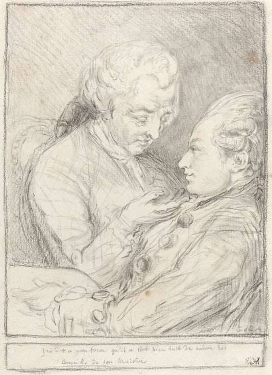 1771 by Imitator of Gabriel Jacques de Saint-Aubin (Portrait of the Artist with His Younger Brother, Augustin Saint-Aubin), 16X12"(A3)Poster Print
