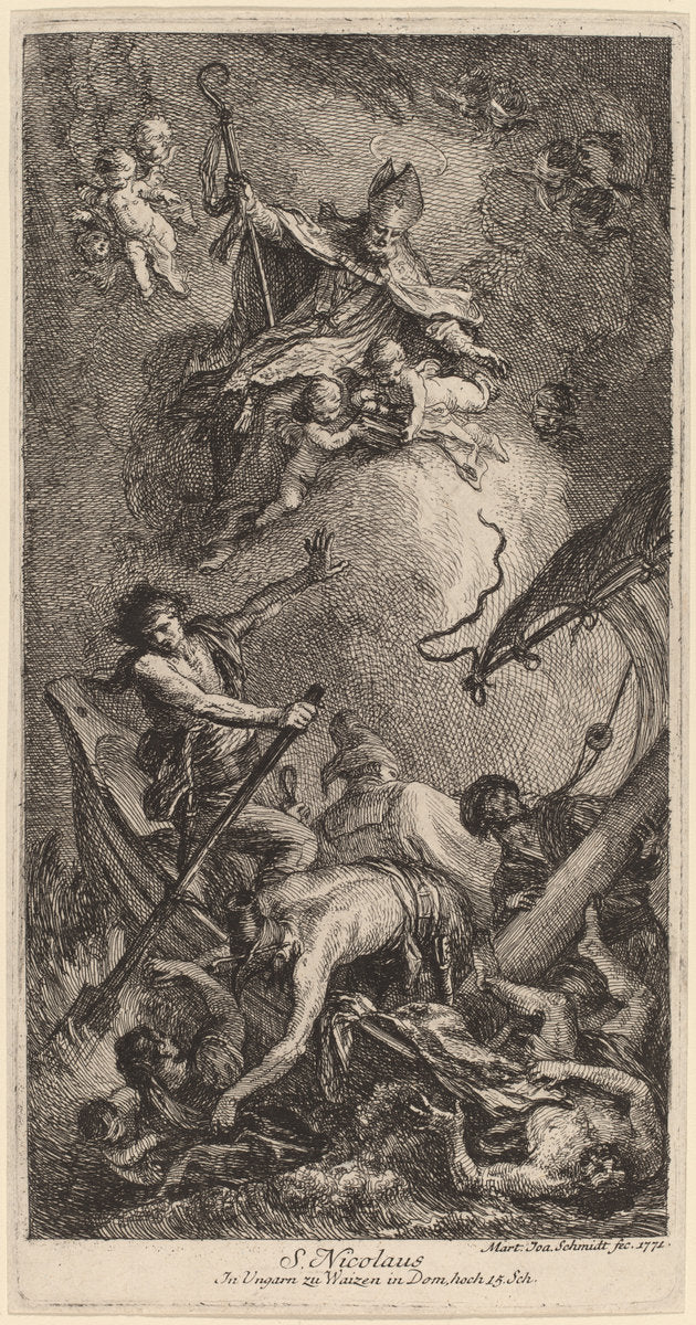 Saint Nicholas Rescuing Sailors by Martin Johann Schmidt (Austrian, 1718 - 1801), 16X12"(A3)Poster Print