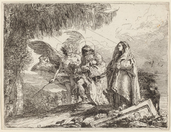 The Flight, Holy Family Walking with Angel by Giovanni Domenico Tiepolo (Italian, 1727 - 1804), 16X12"(A3)Poster Print
