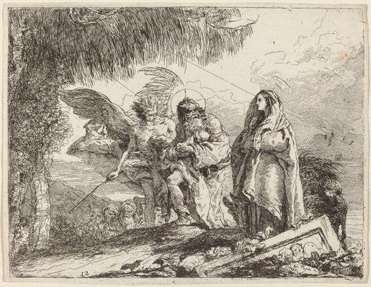 The Flight, Holy Family Walking with Angel by Giovanni Domenico Tiepolo (Italian, 1727 - 1804), 16X12"(A3)Poster Print