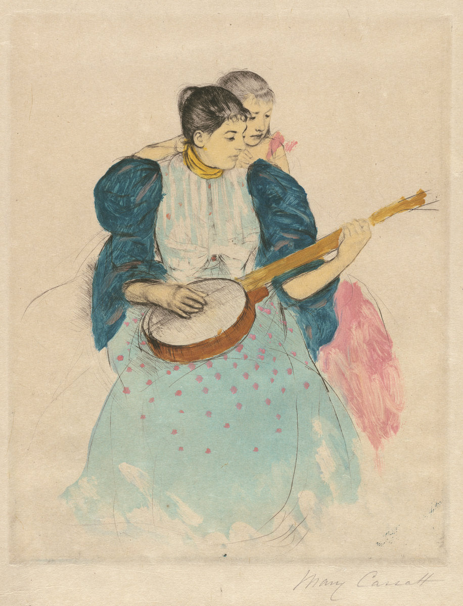 The Banjo Lesson by Mary Cassatt (American, 1844 - 1926), 16X12"(A3)Poster Print