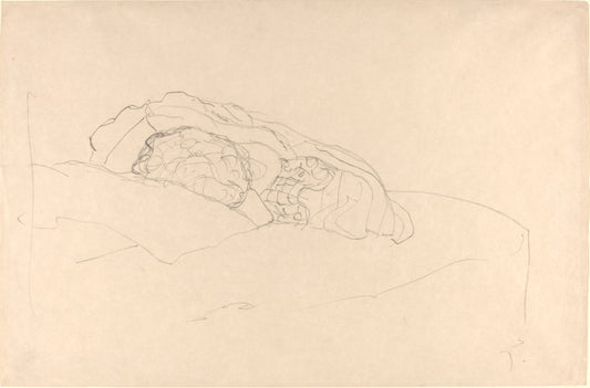 Curled up Girl on Bed by Gustav Klimt (Austrian, 1862 - 1918), 16X12"(A3)Poster Print