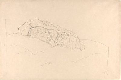 Curled up Girl on Bed by Gustav Klimt (Austrian, 1862 - 1918), 16X12"(A3)Poster Print