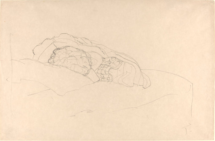 Curled up Girl on Bed by Gustav Klimt (Austrian, 1862 - 1918), 16X12