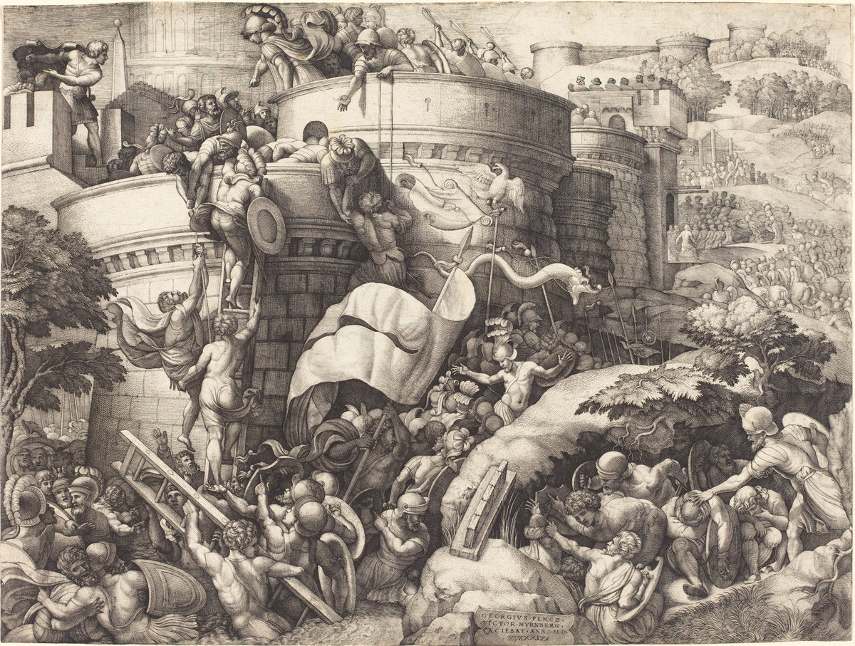 The Taking of Carthagena by Georg Pencz after Giulio Romano (German, c. 1500 - 1550), 16X12"(A3)Poster Print