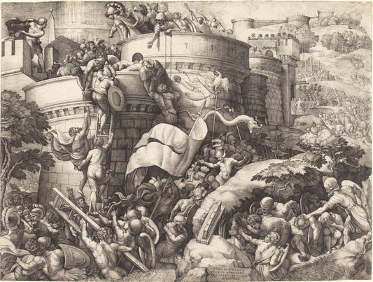The Taking of Carthagena by Georg Pencz after Giulio Romano (German, c. 1500 - 1550), 16X12"(A3)Poster Print