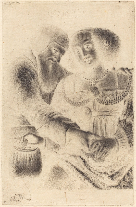Man and Woman Embracing by Master NW (German, active 1640), 16X12"(A3)Poster Print