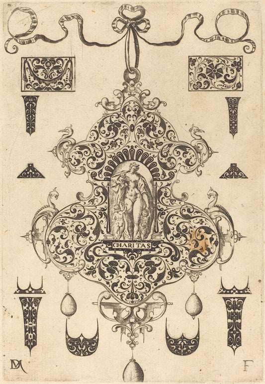 Large Pendant, Charity Standing at Centre by Daniel Mignot (German, active 1593/1596), 16X12"(A3)Poster Print