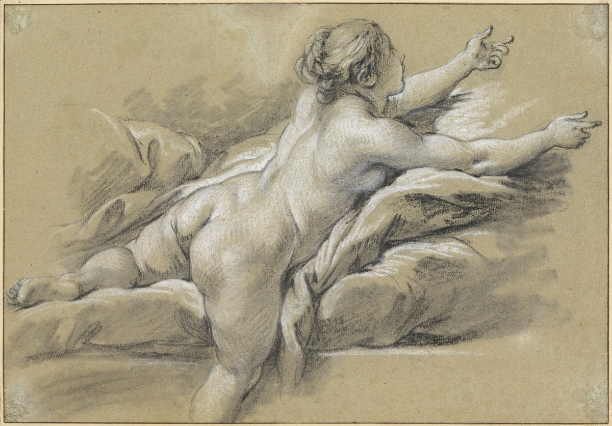 A Nude Woman Reaching to the Right by François Boucher (French, 1703 - 1770), 16X12"(A3)Poster Print