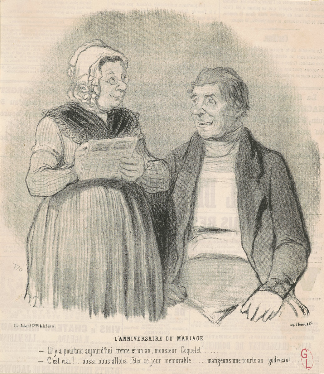 L'anniversaire du mariage by Honoré Daumier (French, 1808 - 1879), 16X12"(A3)Poster Print