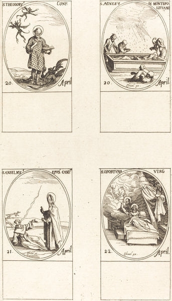 St. Theodorus; St. Agnes of Monte Pulciano; St. Anselme, Archbishop of Canterbury; St by Jacques Callot (French, 1592 - 1635), 16X12"(A3)Poster Print