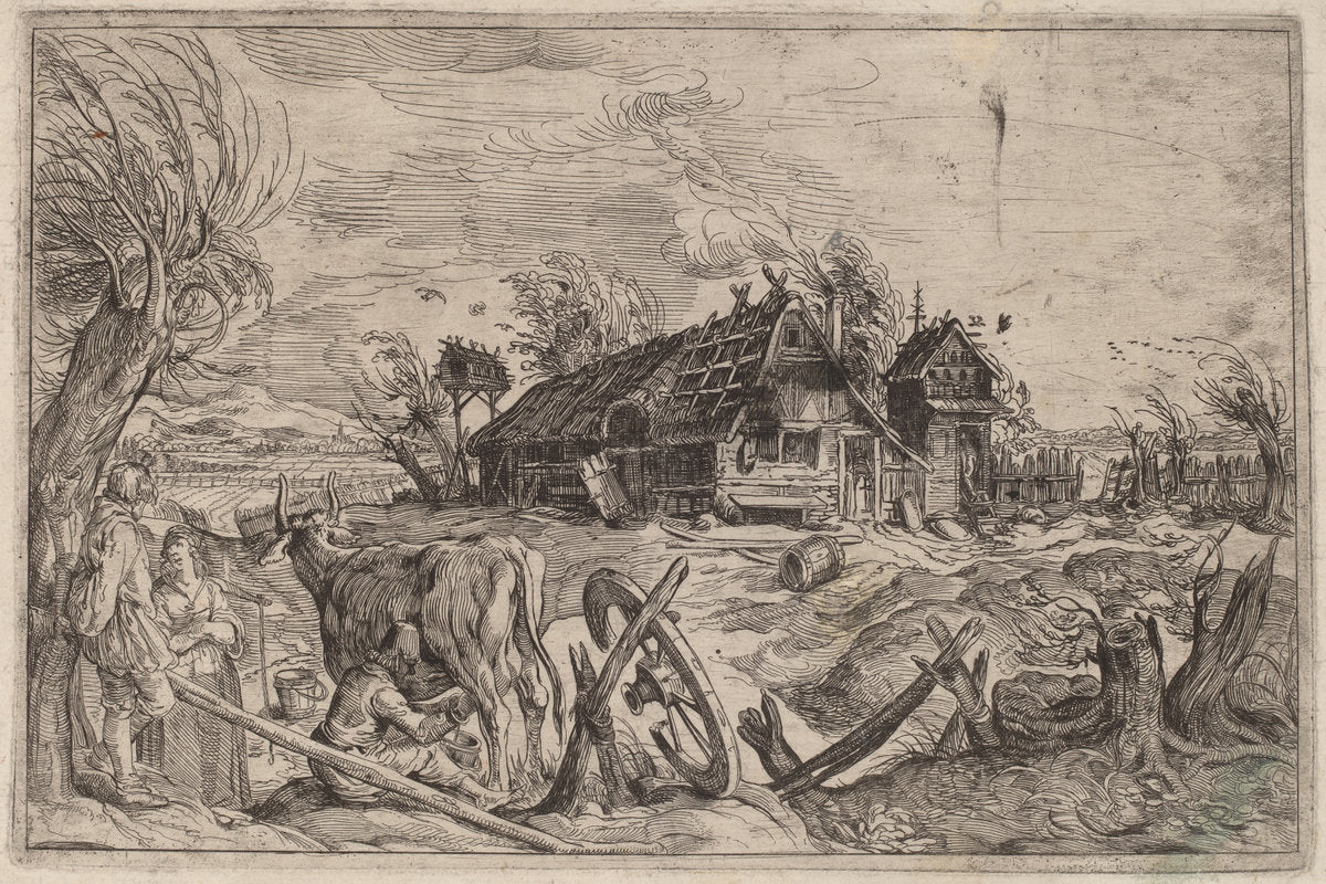 etching by Dutch 17th Century, formerly Jacques de Gheyn II (Landscape with a Farmhouse), 16X12"(A3)Poster Print