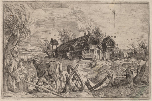 etching by Dutch 17th Century, formerly Jacques de Gheyn II (Landscape with a Farmhouse), 16X12"(A3)Poster Print