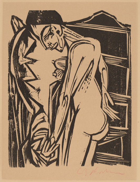 Female Nude Before a Cabinet by Ernst Ludwig Kirchner (German, 1880 - 1938), 16X12"(A3)Poster Print