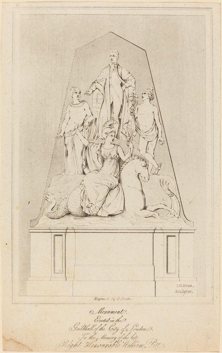 Monument to William Pitt by George Cooke after James George Bubb (British, 1781 - 1834), 16X12"(A3)Poster Print