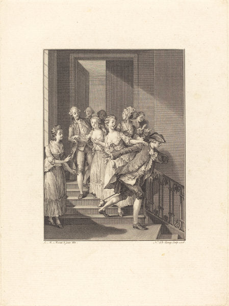 Saint-Preux sort de chez des femmes du monde by Nicolas Delaunay after Jean-Michel Moreau (French, 1739 - 1792), 16X12"(A3)Poster Print