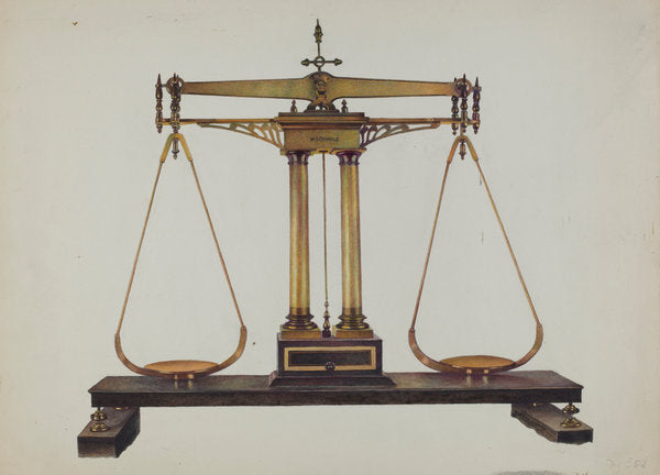 Scales for Weighing Gold by Robert W.R. Taylor (American, active c. 1935), 16X12"(A3)Poster Print